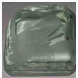 LR - Vintage Etched Glass Block / Paperweight with Whaling Scene