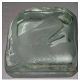 LR - Vintage Etched Glass Block / Paperweight with Whaling Scene