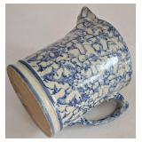 LR - Collection of 3 Handmade Pottery Pieces: Vintage Spongeware Pitcher, Scalloped Bowl, and Round Bowl