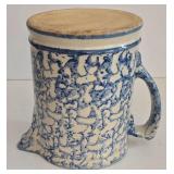 LR - Collection of 3 Handmade Pottery Pieces: Vintage Spongeware Pitcher, Scalloped Bowl, and Round Bowl