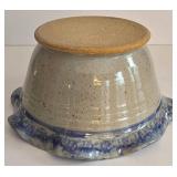 LR - Collection of 3 Handmade Pottery Pieces: Vintage Spongeware Pitcher, Scalloped Bowl, and Round Bowl