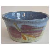 LR - Collection of 3 Handmade Pottery Pieces: Vintage Spongeware Pitcher, Scalloped Bowl, and Round Bowl