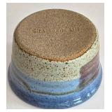 LR - Collection of 3 Handmade Pottery Pieces: Vintage Spongeware Pitcher, Scalloped Bowl, and Round Bowl