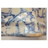 LR - Collection of 3 Handmade Pottery Pieces: Vintage Spongeware Pitcher, Scalloped Bowl, and Round Bowl