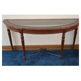 LR - Wood and Glass Demilune Console Table