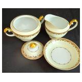 LR - Vintage Meito China Serving Set Made in Japan - Platter, Casserole, Gravy Dish, Creamer, Sugar Bowl