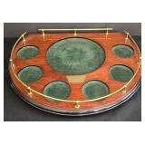 LR - Vintage Edinburgh Scotland Crystal Decanter with Stopper, 6 Glasses and Half Round Wooden Tray