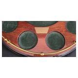 LR - Vintage Edinburgh Scotland Crystal Decanter with Stopper, 6 Glasses and Half Round Wooden Tray