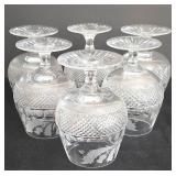 LR - Vintage Edinburgh Scotland Crystal Decanter with Stopper, 6 Glasses and Half Round Wooden Tray