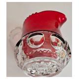LR - Antique Kings Crown Ruby Flash Thumbprint Glass Creamer, Sugar Bowl, and Cranberry Candy Dish Set