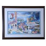 LR - Framed Asian Market and Harbor Artwork, Signed