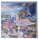 LR - Framed Asian Market and Harbor Artwork, Signed