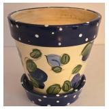LR - Set of 3 Hand-Painted Ceramic Kitchen Items with Blue Floral Motif