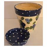 LR - Set of 3 Hand-Painted Ceramic Kitchen Items with Blue Floral Motif