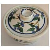 LR - Set of 3 Hand-Painted Ceramic Kitchen Items with Blue Floral Motif