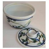 LR - Set of 3 Hand-Painted Ceramic Kitchen Items with Blue Floral Motif