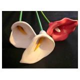 LR - Set of 3 Ceramic Calla Lily Flower Stems with Leaf Decor