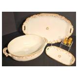 K - Antique CH Field Haviland Limoges Porcelain Serving Set with Gold Trim - 4 Pieces