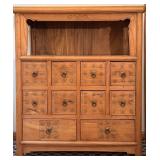 UBR - Carved Wood Apothecary Cabinet with 9 Drawers and Open Shelf