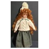 LL-S - 16-Inch Porcelain Doll with Red Curly Hair and Winter Outfit