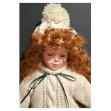 LL-S - 16-Inch Porcelain Doll with Red Curly Hair and Winter Outfit