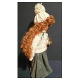 LL-S - 16-Inch Porcelain Doll with Red Curly Hair and Winter Outfit