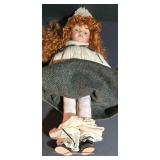 LL-S - 16-Inch Porcelain Doll with Red Curly Hair and Winter Outfit