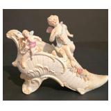 LL-S - Vintage Bisque Shoe Planter with Cherub Figurines
