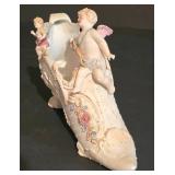 LL-S - Vintage Bisque Shoe Planter with Cherub Figurines