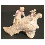 LL-S - Vintage Bisque Shoe Planter with Cherub Figurines