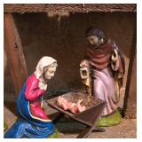 LL-S - Vintage Nativity Scene Set with Stable and Figures
