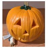 LL-S - Halloween Pumpkin Decor Lot with Cardboard Sign, Stuffed, Gold Toned, and Lighted Pumpkins