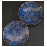 LL-S - Pair of 5-Inch Cloisonne Plates with Blue Floral Design
