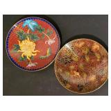LL-S - Set of 2 Vintage Cloisonné Floral Decorative Plates
