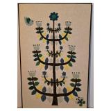 LL-S - Framed Mid-Century Modern Crewel Embroidery Textile Art