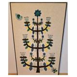 LL-S - Framed Mid-Century Modern Crewel Embroidery Textile Art