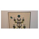 LL-S - Framed Mid-Century Modern Crewel Embroidery Textile Art