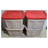 LL-S - Set of 4 Rubbermaid Roughneck 18 Gallon Storage Totes with Red Lids
