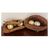 MB - Set of 2 Vintage Baseball Gloves and 5 Balls by Rawlings and Wilson