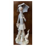 MB - Lladro Girl with Umbrella and Geese Porcelain Figurine