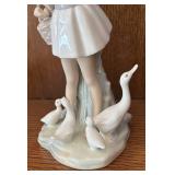 MB - Lladro Girl with Umbrella and Geese Porcelain Figurine
