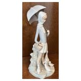 MB - Lladro Girl with Umbrella and Geese Porcelain Figurine