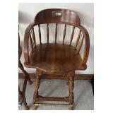 LL  - Set of 3 Wooden Vintage Barstools with Spindle Backs and Brass Footrests