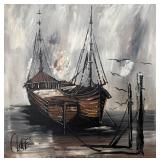 LL  - Original Ship Painting on Canvas by Clare
