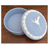 MB - Vintage Wedgwood Blue Jasperware Trinket Box with Bird Motif
