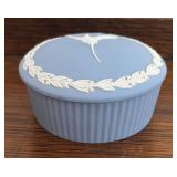 MB - Vintage Wedgwood Blue Jasperware Trinket Box with Bird Motif