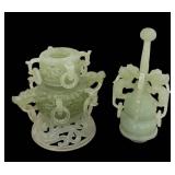 MB - Beautiful Two Piece Jade Censer Sculpture