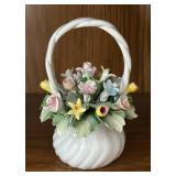 MB - Vintage Capodimonte Porcelain Flower Basket by Visconti Mollca