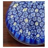 MB - Blue Millefiori Murano Glass Paperweight with Floral Motif