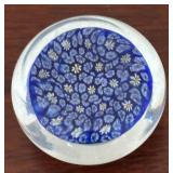 MB - Blue Millefiori Murano Glass Paperweight with Floral Motif